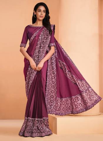 Look Attrective These Designer Party Wear Saree in Fine Colored.These Saree Are Satin Crepe And Blouse Silk Taffeta is Fabricated.Its Beautified Fancy Designer Digital Sequance Embroidery Work.