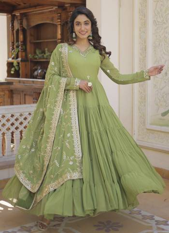 Attrective Looking These Beautiful Looking Readymade Long Gown With Dupatta.These Gown is Fabricated On Faux Georgette And Faux Georgette Dupatta.Its Beautified With Designer Sequance Embroidery Work.