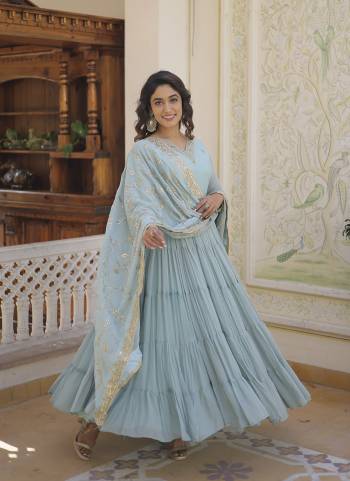 Attrective Looking These Beautiful Looking Readymade Long Gown With Dupatta.These Gown is Fabricated On Faux Georgette And Faux Georgette Dupatta.Its Beautified With Designer Sequance Embroidery Work.