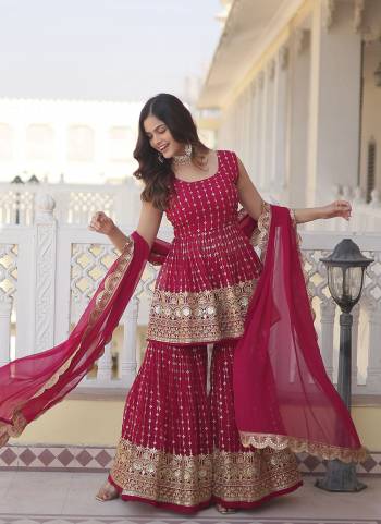 Attrective Looking These Beautiful Looking Readymade Sharara Suits.These Top And Bottom Are Faux Georgette And Dupatta Faux Georgette Fabricated.Its Beautified With Designer Sequance Embroidery Work.