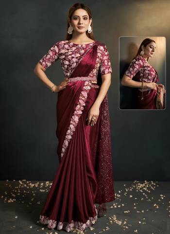 Look Attrective These Designer Party Wear Ready To Wear Saree in Fine Colored.These Saree Are Satin Silk Crepe And Blouse Japan Crepe is Fabricated.Its Beautified Heavy Desiger Embroidery Work.