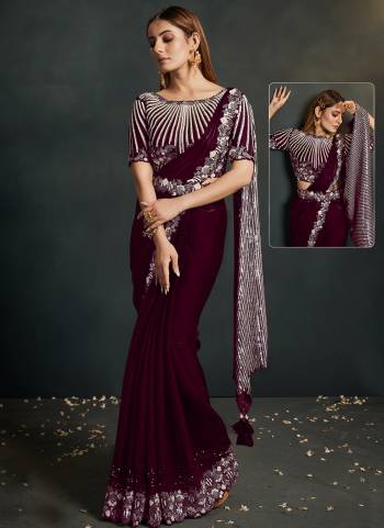 Look Attrective These Designer Party Wear Ready To Wear Saree in Fine Colored.These Saree Are Satin Silk Crepe And Blouse Malai Satin is Fabricated.Its Beautified Heavy Desiger Embroidery Work.
