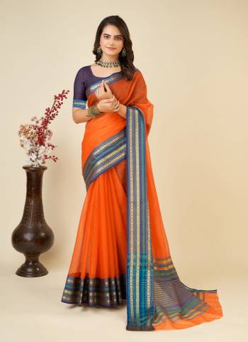 Attrective This Partywear Saree Paired With Blouse.This Saree And Blouse Are Kota Doriya Based Fabric With Weaving Designer. Buy This Pretty Saree Now.