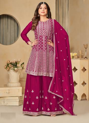 Looking These Designer Paty Wear Plazzo Suit in Fine Colored Pair With Bottom And Dupatta.These Top And Dupatta Are Fabricated On Chinon Pair With Santoon Bottom.Its Beautified With Santoon Inner.Its Beautified With Heavy Designr Sequance,Jari Embroidery Work.