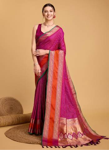 Attrective This Partywear Saree Paired With Blouse.This Saree And Blouse Are Silk Based Fabric With Weaving Jacquard Jari Designer. Buy This Pretty Saree Now.