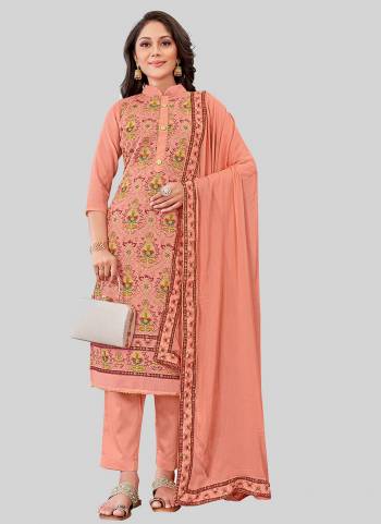 Garb These Designer Suit in Fine Colored Pair With Bottom And Dupatta.These Top Are Chanderi Silk And Dupatta Are Fabricated On Nazmin Pair With Santoon Bottom.Its Beautified With Designr Printed With Embroidery Work.