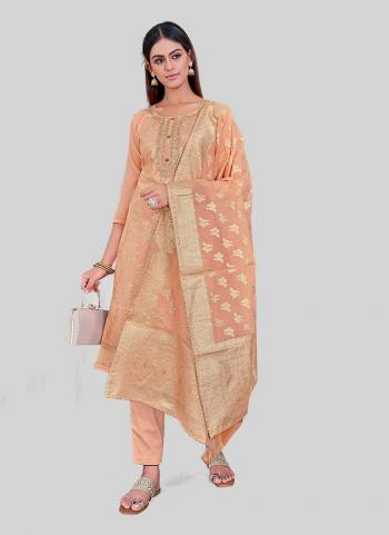 Looking These Designer Salwar Suit in Fine Colored Pair With Bottom And Dupatta.These Top Are Chanderi Silk And Dupatta Are Fabricated On Chandei Silk Pair With Santoon Bottom.Its Beautified With Wevon Jacquard Designr With Embroidery Work.