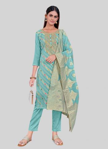 Looking These Designer Salwar Suit in Fine Colored Pair With Bottom And Dupatta.These Top Are Chanderi Silk And Dupatta Are Fabricated On Chandei Silk Pair With Santoon Bottom.Its Beautified With Wevon Jacquard Designr With Embroidery Work.