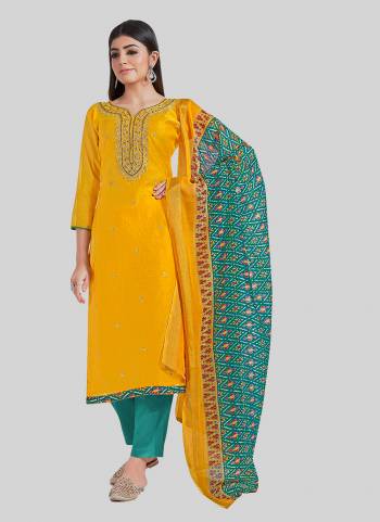 Looking These Designer Salwar Suit in Fine Colored Pair With Bottom And Dupatta.These Top Are Chanderi Silk And Dupatta Are Fabricated On Chandei Silk Pair With Santoon Bottom.Its Beautified With Designr Digital Printed With Embroidery Work.