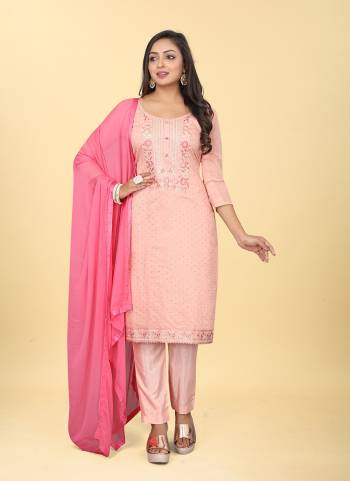 Looking These Designer Salwar Suit in Fine Colored Pair With Bottom And Dupatta.These Top Are Chanderi Silk And Dupatta Are Fabricated On Nazmin Pair With Santoon Bottom.Its Beautified With Designer Thread Embroidery,Diamond Work.