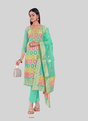 Garb These Designer Salwar Suit in Fine Colored Pair With Bottom And Dupatta.These Top Are Chanderi Silk And Dupatta Are Fabricated On Chandei Silk Pair With Santoon Bottom.Its Beautified With Wevon Jacquard Designer With Embroidery Work.