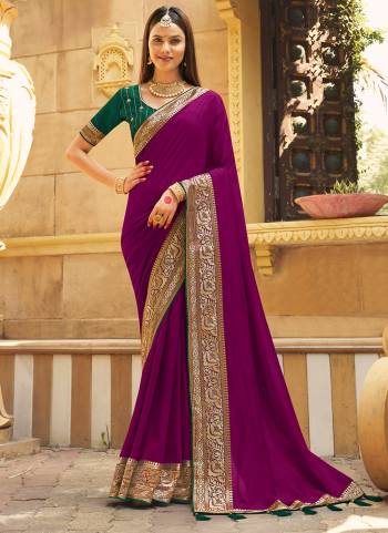 Looking These Party Wear Saree in Fine Colored.These Saree Are Vichitra Silk And Blouse is Fabricated On Banglori Silk.Its Beautified With Designer Jari Embroidery Work Blouse And Lace Border.