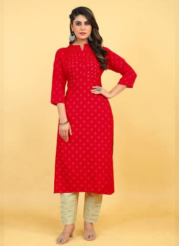 Attrective These Beautiful Looking Readymade Red Color Kurti.These Kurtis Fabricated On Rayon.Its Beautified With Designer Printed With Mirror Embroidery Work.