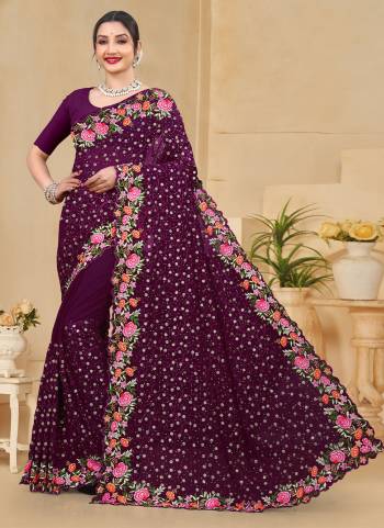 Attrective These Fancy Party Wear Saree in Fine Colored.These Saree Are Georgette And Blouse is Banglori Silk Fabricated.Its Beautified With Designer Sequance Embroidery Work.