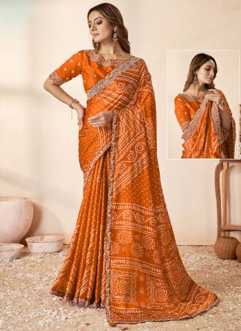 Look Attrective These Designer Party Wear Saree in Fine Colored.These Saree Are Gajji Silk And Blouse Gajji Silk is Fabricated.Its Beautified Bandhani Printed,Designer Cod,Thread,Sequance Embroidery With Moti Work.