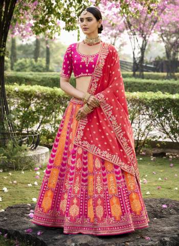 For A Designer Look,Grab These Designer Lehenga Choli in Fine Colored.These Lehenga Are Banarasi Silk And Blouse Are Fabricated On Banglori Silk Pair With Silk Dupatta.Its Beautified With Wevon Designer With Embroidery Work.