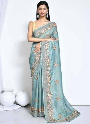 Look Attrective These Designer Party Wear Saree in Fine Colored.These Saree And Blouse Are Net Organza Silk is Fabricated.Its Beautified Desiger Heavy Embroidery With Stone Work.