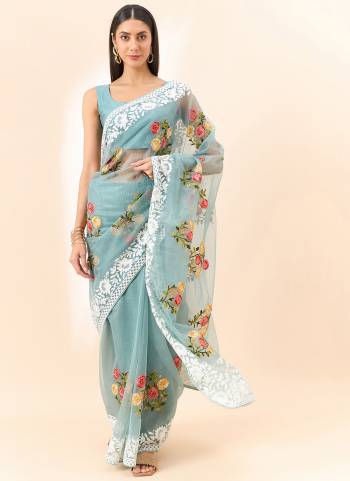 Attrective These Designer Party Wear Saree in Fine Colored.These Saree Are Organza And Blouse Art Silk is Fabricated.Its Beautified Desiger Floral Embroidery Work.