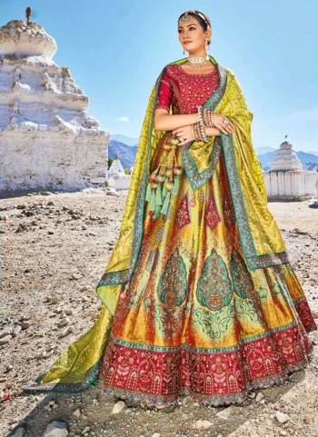 Vogue and pattern would be on the peak of your elegance after you dress this beautiful colored premium fabric lehenga choli. The ethnic on the attire adds a sign of elegance statement with a look. Comes with a matching blouse and dupatta.