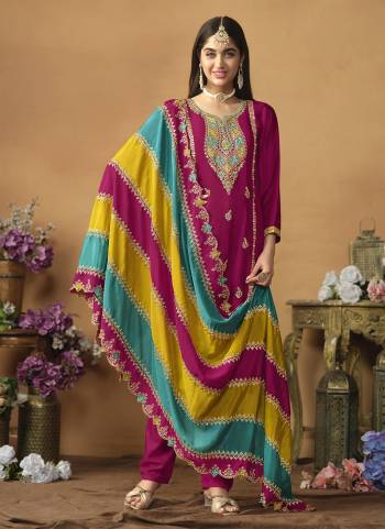 Attrective These Party Wear Salwar Suit in Fine Colored Pair With Bottom And Dupatta.These Top And Dupatta Are Fabricated On Chinon Silk Pair With Santoon Bottom.Its Beautified With Santoon Inner.Its Beautified With Designer Heavy Embroidery Work.