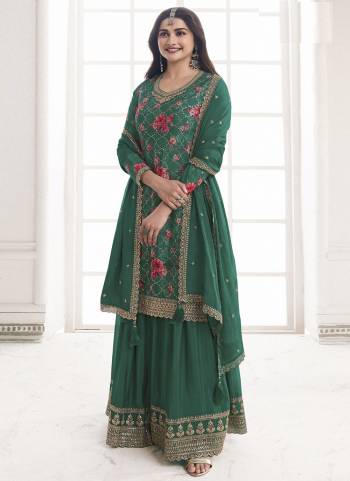 Attrective These Designer Sharara Suits in Fine Colored Pair With Dupatta.These Top And Dupatta Are Fabricated On Chinon Pair With Chinon Bottom.Its Beautified With Designer Printed With Embroidery Work