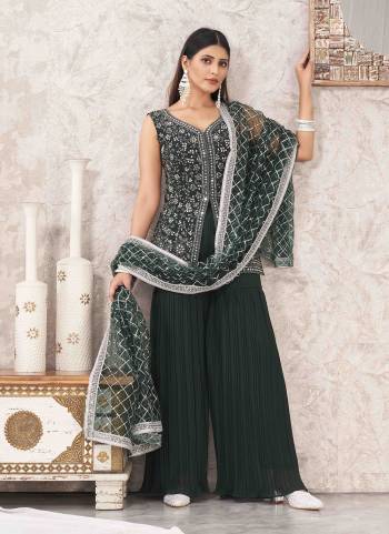 Attrective These Beautiful Looking Readymade Sharara Suits.These Top And Bottom Are Georgette And Dupatta Are Net Fabricated.Its Beautified With Heavy Disigner Embroidery Work.