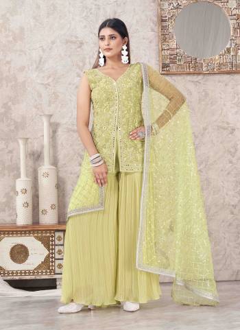 Attrective These Beautiful Looking Readymade Sharara Suits.These Top And Bottom Are Georgette And Dupatta Are Net Fabricated.Its Beautified With Heavy Disigner Embroidery Work.