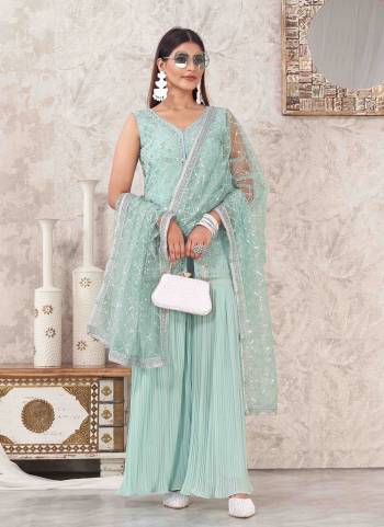 Attrective These Beautiful Looking Readymade Sharara Suits.These Top And Bottom Are Georgette And Dupatta Are Net Fabricated.Its Beautified With Heavy Disigner Embroidery Work.