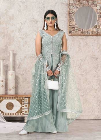 Attrective These Beautiful Looking Readymade Sharara Suits.These Top And Bottom Are Georgette And Dupatta Are Net Fabricated.Its Beautified With Heavy Disigner Embroidery Work.