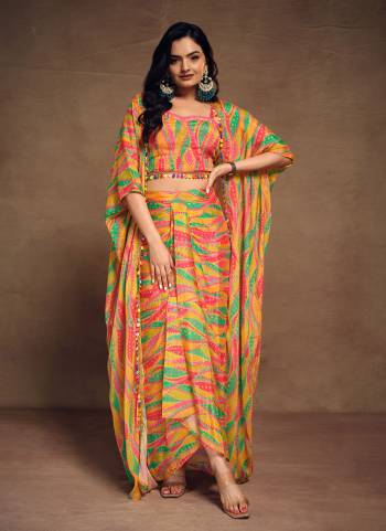 Garb These Beautiful Looking Readymade Co Ord Top With Bottom.These Top And Bottom Are Chinon Fabricated.Its Beautified With Disigner Printed With Artificial Tassels.