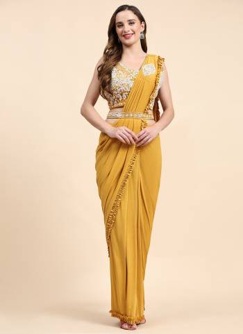 Look Attrective These Designer Party Wear Ready To Wear Saree With Blouse in Fine Colored.These Saree Are Lycra And Blouse Lycra is Fabricated.Its Beautified Solid,Desiger Sequance Embroidery Work Blouse And Belt.