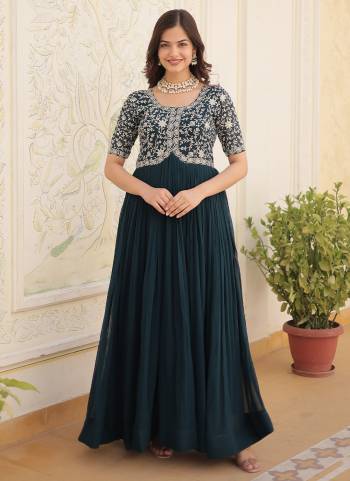 Attrective Looking These Beautiful Looking Readymade Long Gown.These Gown is Fabricated On Blooming Foux Georgette.Its Beautified With Designer Jari,Sequance Embroidery Work.