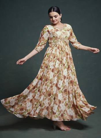 Garb These Beautiful Looking Readymade Gown.These Gown Are Georgette Fabricated.Its Beautified With Disigner Printed With Embroidery Work.