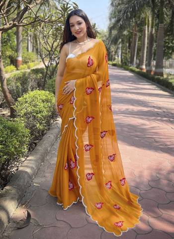 Attrective Looking These Party Wear Saree in Fine Colored.These Saree Are Chiffon And Blouse is Fabricated On Art Silk.Its Beautified With Designer Embroidery Work Cut Work.