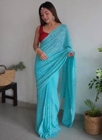 Attrective Looking These Party Wear Saree in Fine Colored.These Saree Are Georgette And Blouse is Fabricated On Art Silk.Its Beautified With Designer Thread,Sequance Embroidery Work.