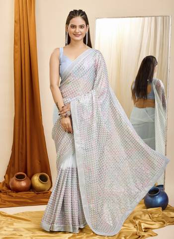 Looking These Party Wear Saree in Fine Colored.These Saree Are Georgette And Blouse is Georgette Fabricated.Its Beautified With Designer Multy Color Sequance Embroidery Work.