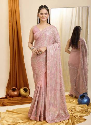 Looking These Party Wear Saree in Fine Colored.These Saree Are Georgette And Blouse is Georgette Fabricated.Its Beautified With Designer Multy Color Sequance Embroidery Work.