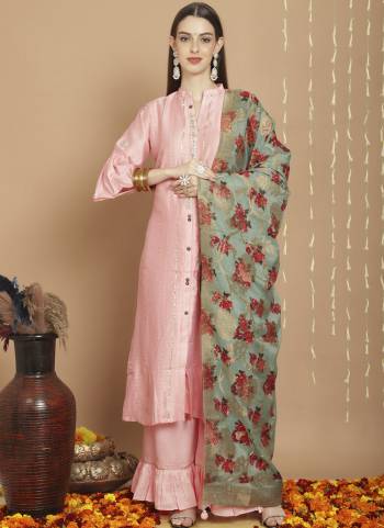 Attrective This Designer Long Length Suit In Lovely Color.Its Pretty Heavy Designer Embroidery Work Top Is Tusser Silk Based Paired With Silk Bottom And Cotton Jacquard Fabricated Dupatta Which Gives An Attractive To The Suit.