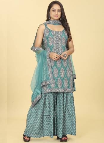 Attrective These Party Wear Sharara Suit in Fine Colored Pair With Bottom And Dupatta.These Top Viscose Chinon Crochet And Dupatta Are Net And Pair With Viscose Chinon Bottom.Its Beautified With Designer Digital Printed,Sequance Lining.