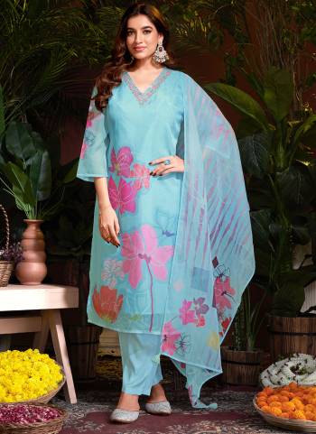 Garb These Beautiful Looking Readymade Suits.These Top And Dupatta Are Organza And Bottom Are Santoon Fabricated.Its Beautified With Disigner Digital Printed With Hand Embroidery Work.