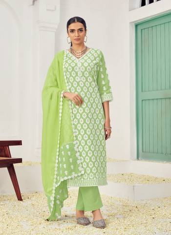 Attrective Looking These Beautiful Party Wear Readymade Suits.These Top And Bottom Are Cotton And Dupatta Are Chanderi Fabricated.Its Beautified With Disigner Schiffli Embroidery With HandWork.