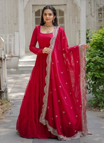 Garb These Beautiful Looking Party Wear Readymade Long Gown With Dupatta.These Gown is Fabricated On Faux Georgette And Faux Georgette Dupatta.Its Beautified With Designer Sequance Embroidery Work.