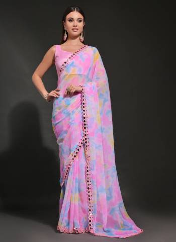 Garb These Party Wear Saree in Fine Colored.These Saree Are Georgette And Blouse is Mono Banglori Fabricated.Its Beautified With Designer Prizam Printed,Mirror Work Lace Border.