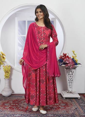 Garb These Beautiful Looking Readymade Long Kurti With Dupatta.These Kurti Are Rayon And Dupatta Are Nazmin Fabricated.Its Beautified With Disigner Printed,HandWork.