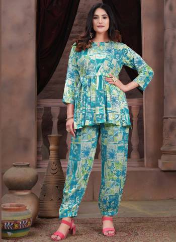 Attrective These Beautiful Looking Readymade Co Ord Top With Bottom Set.These Top And Bottom is Fabricated On Rayon.Its Beautified With Designer Printed With Hand Work With Pocket In Bottom.