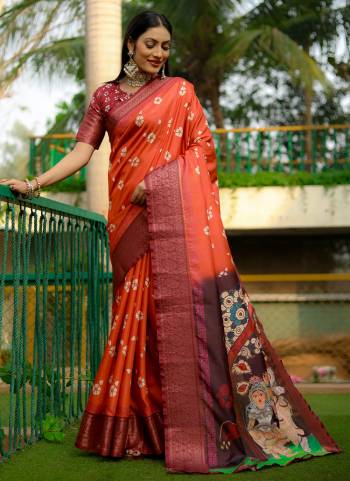 Looking These Party Wear Saree in Fine Colored.These Saree And Blouse is Fabricated On Dola Silk.Its Beautified With Wevon Border With Kalamkari Digital Printed.