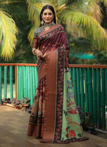 Looking These Party Wear Saree in Fine Colored.These Saree And Blouse is Fabricated On Dola Silk.Its Beautified With Wevon Border With Kalamkari Digital Printed.