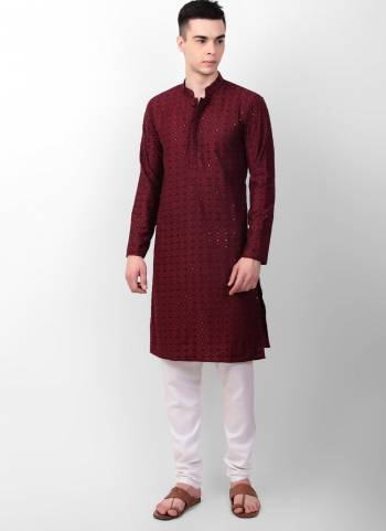 Garb These Designer Mens Wear Kurta.Its Cotton Fabriced.Its Designer Thread,Sequance Embroidery Work