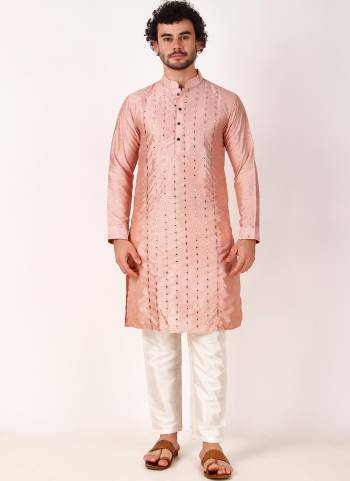 Garb These Designer Mens Wear Kurta With Bottom.Its Kurta And Bottom Are Art Silk Fabriced.Its Designer Mirror Embroidery Work.