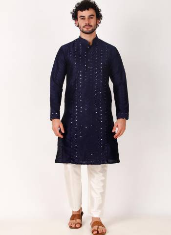 Garb These Designer Mens Wear Kurta With Bottom.Its Kurta And Bottom Are Art Silk Fabriced.Its Designer Mirror Embroidery Work.